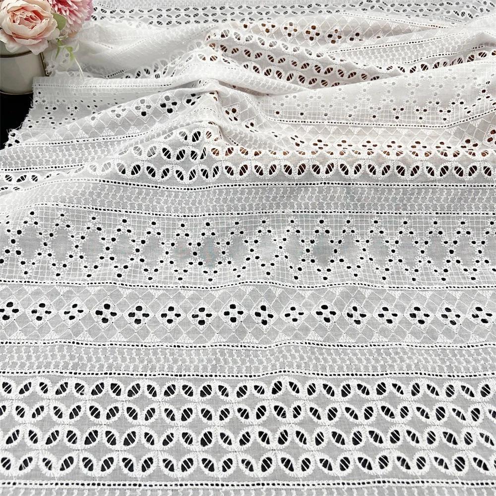 2Yards 130cm Width White Pure Cotton Hollowed-out Embroidered Fabric, Water-soluble Shirt Cotton and Skirt Fabric BL-369
