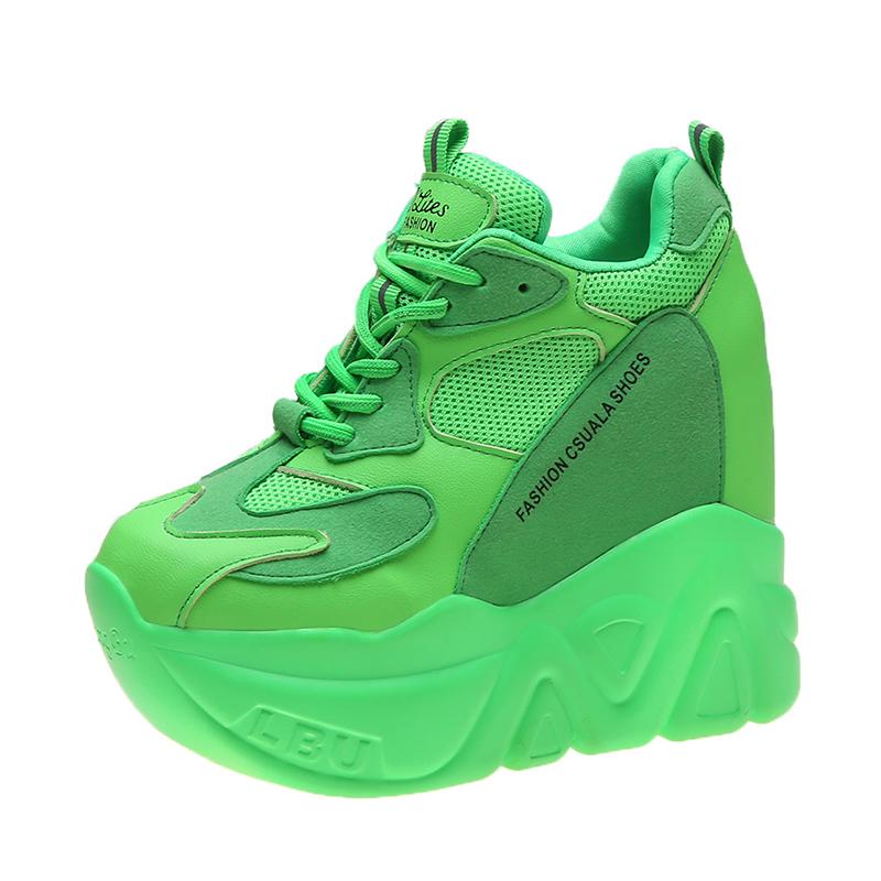 Fashion High-Quality Trainers Sneakers Women High Platform Shoes New Breathable Women Height Increasing Shoes 12.5CM Thick Sole Woman