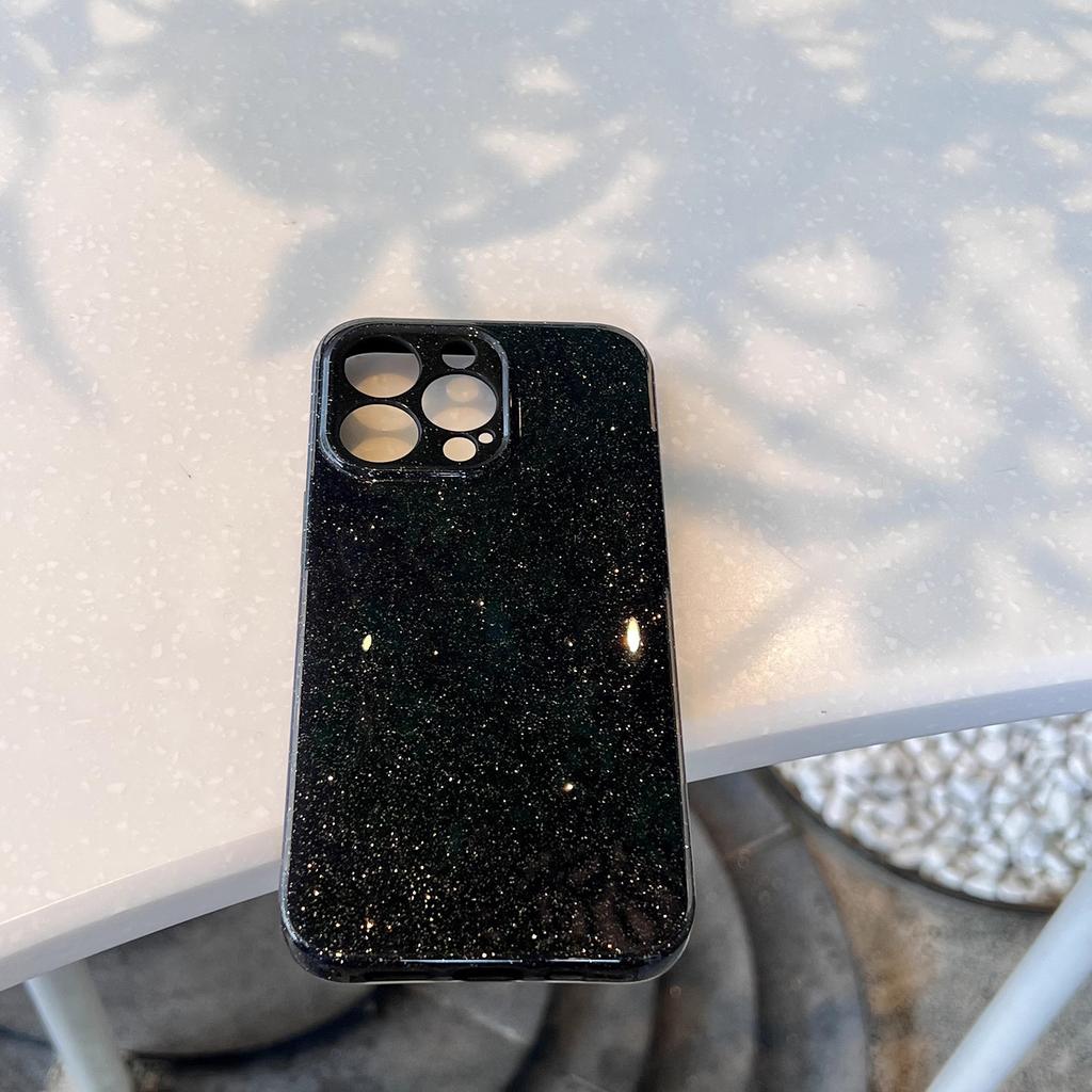 Schwarzer Glitzerpuder Kristall Apfel 16 Handyhülle 15promax Vollständig umschließend IPhone 14 Einfarbig 13 Geeignet für Fortgeschrittene Weich