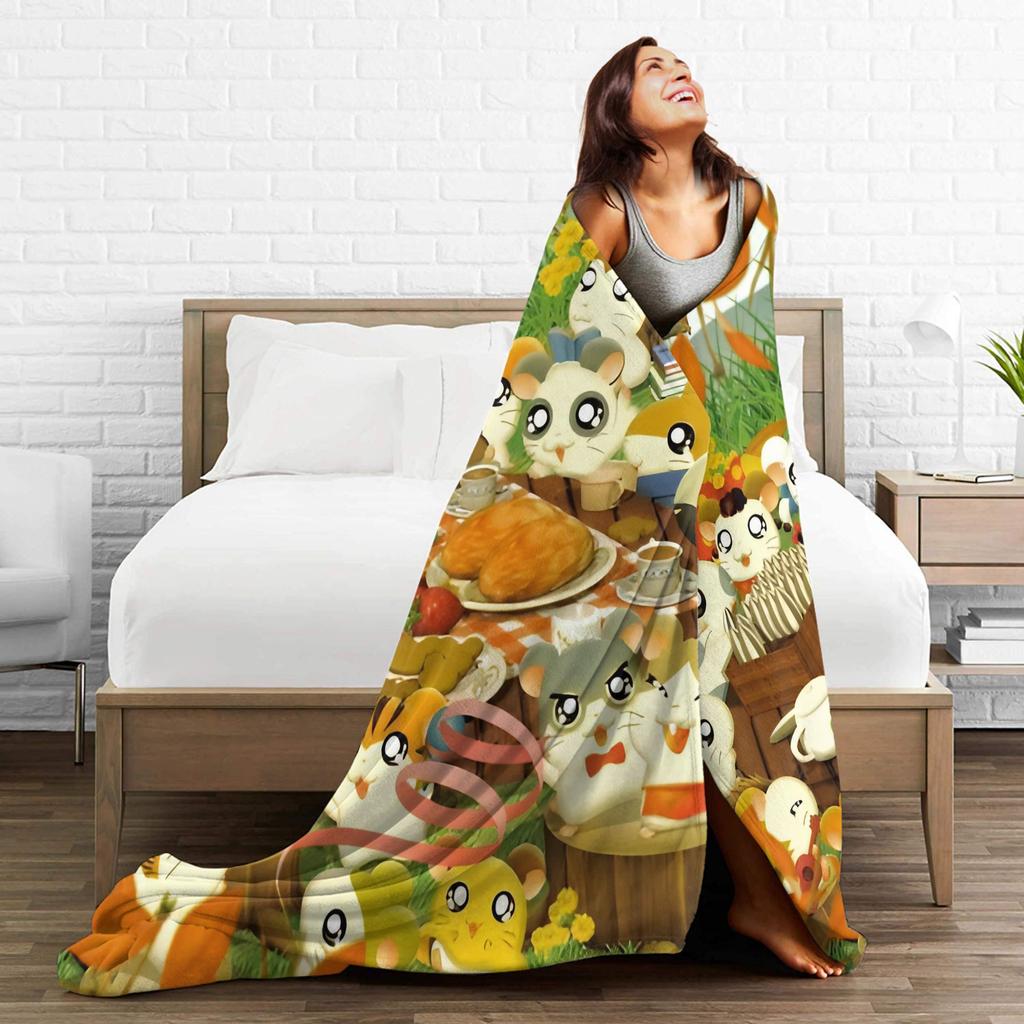 Cute Hamtaro Blanket Quality Super Soft Throw Blanket Winter Students Couch Chair Sofa Bed Street Trend Bedspread