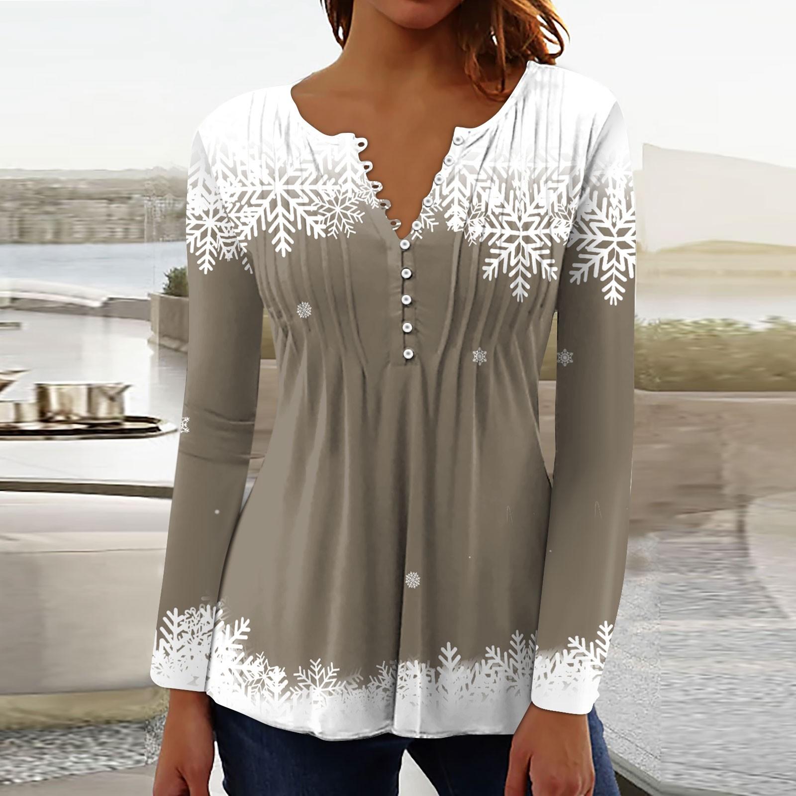 

Женские воротники на пуговицах с принтом Плиссированные длинные рукава с принтом Базовые праздничные туники Узкие топы Рождественские топы с этническими принтами Футболки Пуловеры с V-образным вырезом L коричневый