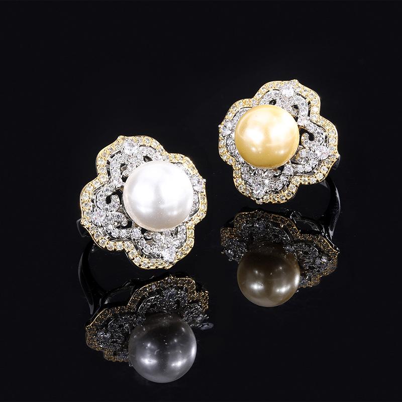 Jewelry Inlaid Gold, White Beads, Light Gold Color Separation, Diamond Inlaid Ring, Electroplating 14Mm