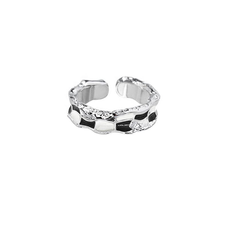 Retro Enamel Irregular Gold Color Open Rings for Women New Trendy Double Deck Checkerboard Grid Rings French Fashion Jewelry opening adjustable