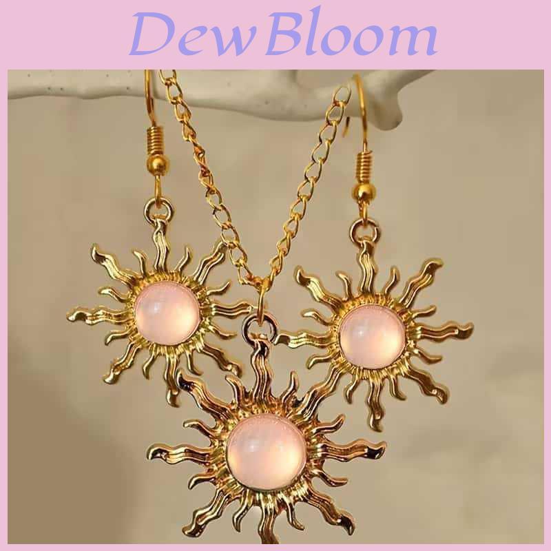 Bohemian Style Sun Necklace Earring Set For Women With Alloy Geometric Design For Summer Travel