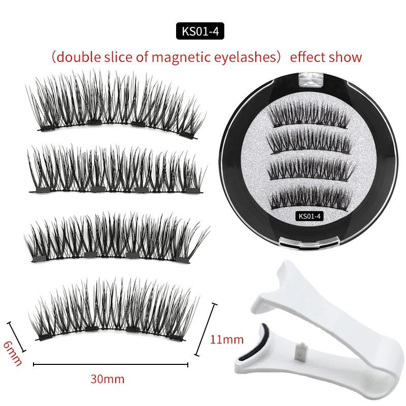 Europäische und amerikanische grenzüberschreitende Hot Sales Magnetische falsche Wimpern Klebstofffrei 4 Magnet Wimpern mit Clip Set Wiederverwendbare Wimpern