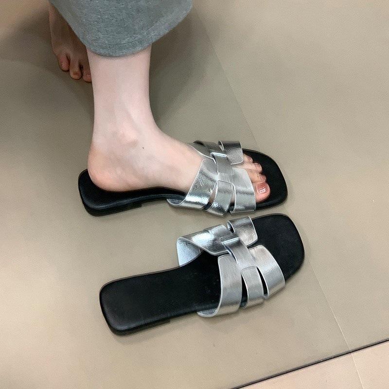 Beach slippers wear French sandals with skirts lazy summer flat women's shoes