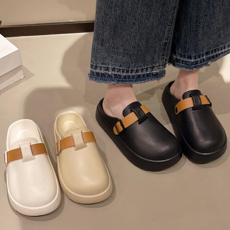 Damen Hausschuhe Sommer Outdoor Erhöhung Lochschuhe Rutschfest und Deodorant Strandtasche Kopf Sandalen Außen Sandalen