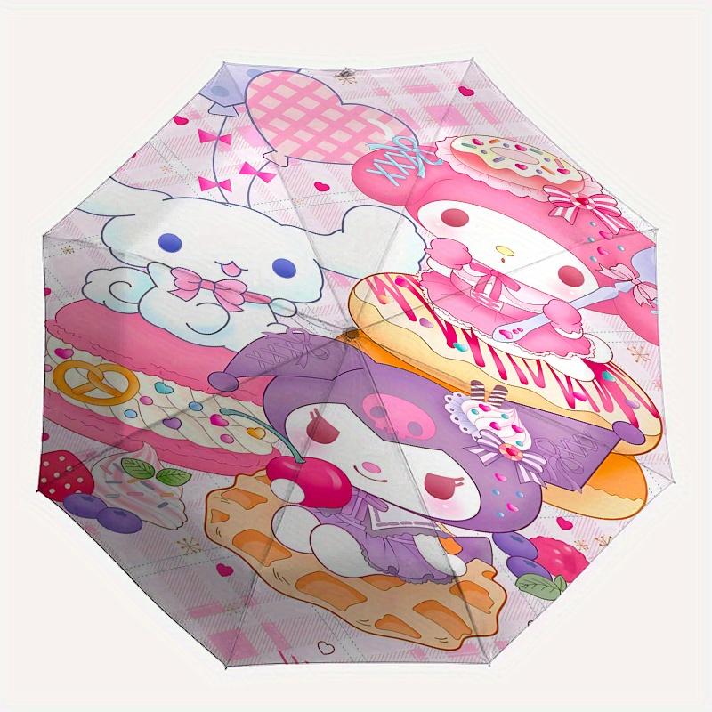 My Melody, Kuromi Automatic Opening and Closing Parasol Compact Travel Umbrella with 8 Ribs for Women and Men Ideal Birthday/Christmas Gift,