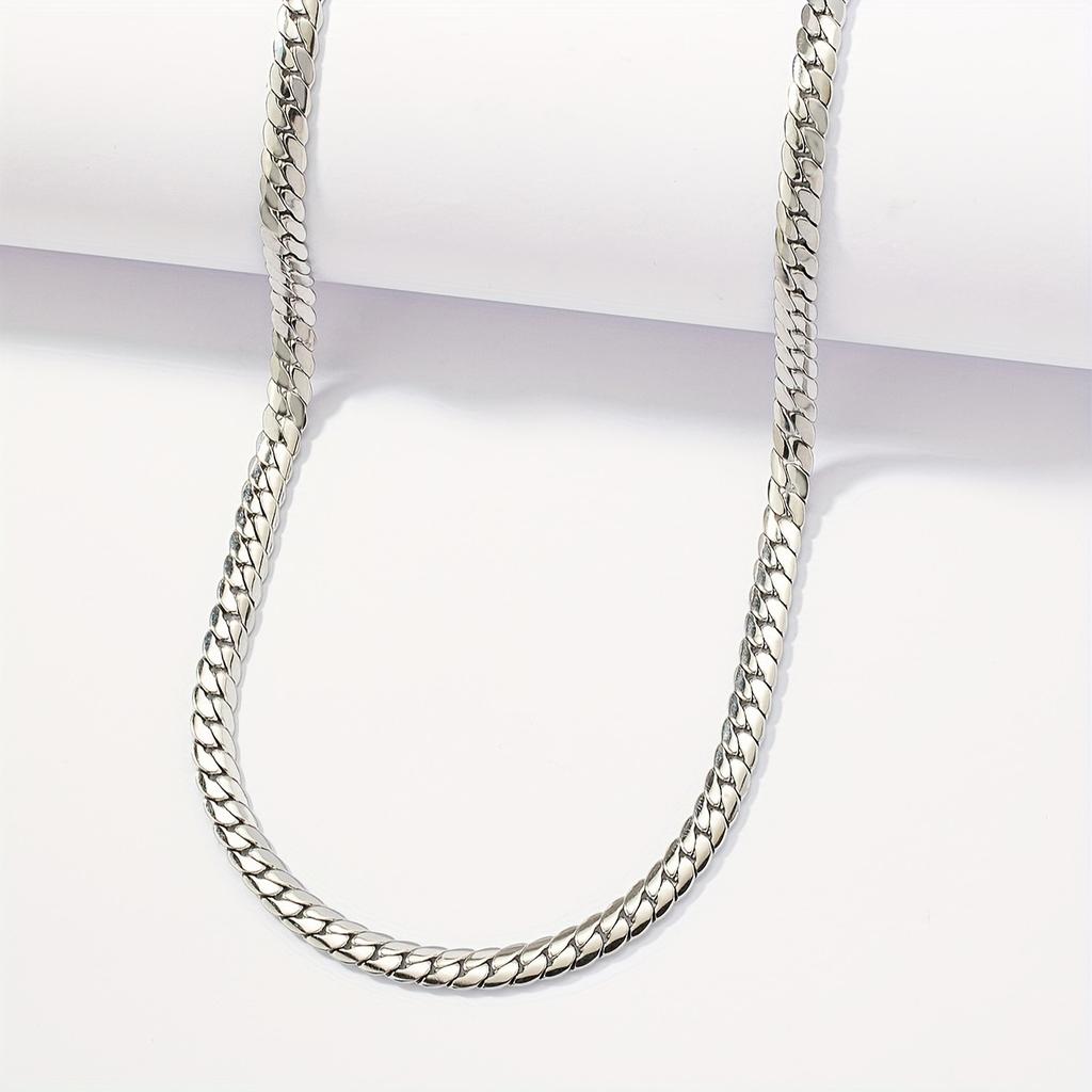 A silver metal minimalist flat snake chain Women Men Boys Party Vacation Travel Leisure
