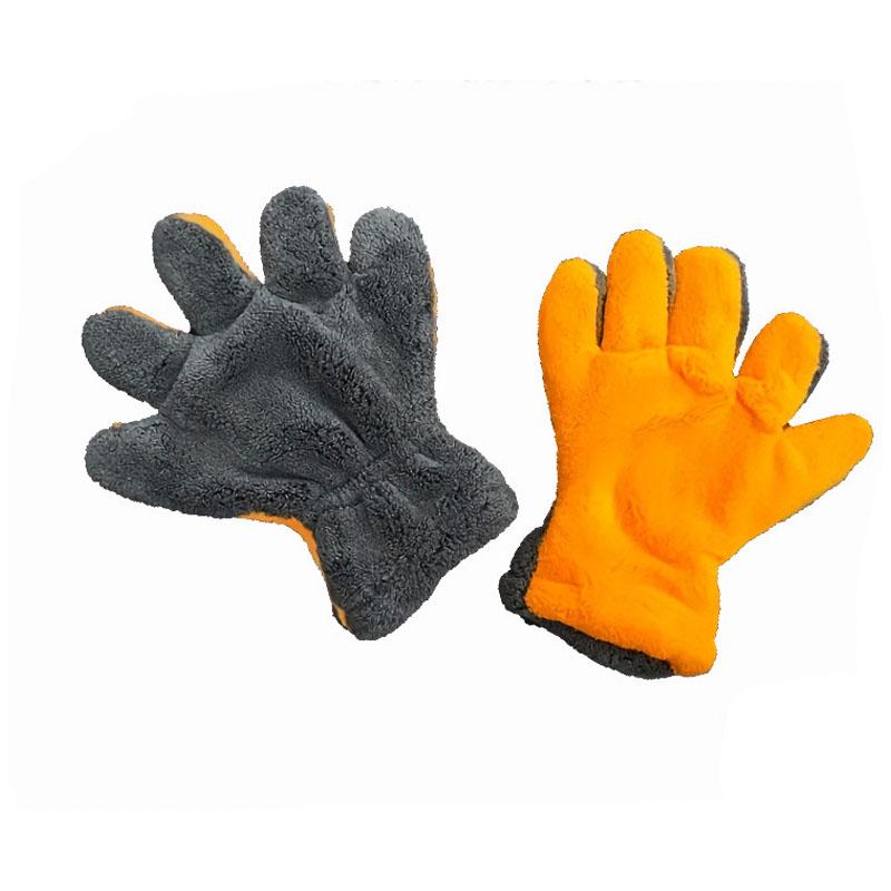 Double-Sided Coral Fleece Five-Finger Car Wash Gloves Instrumentation Drying Plush Thick Towel Car Polishing Wash Tools