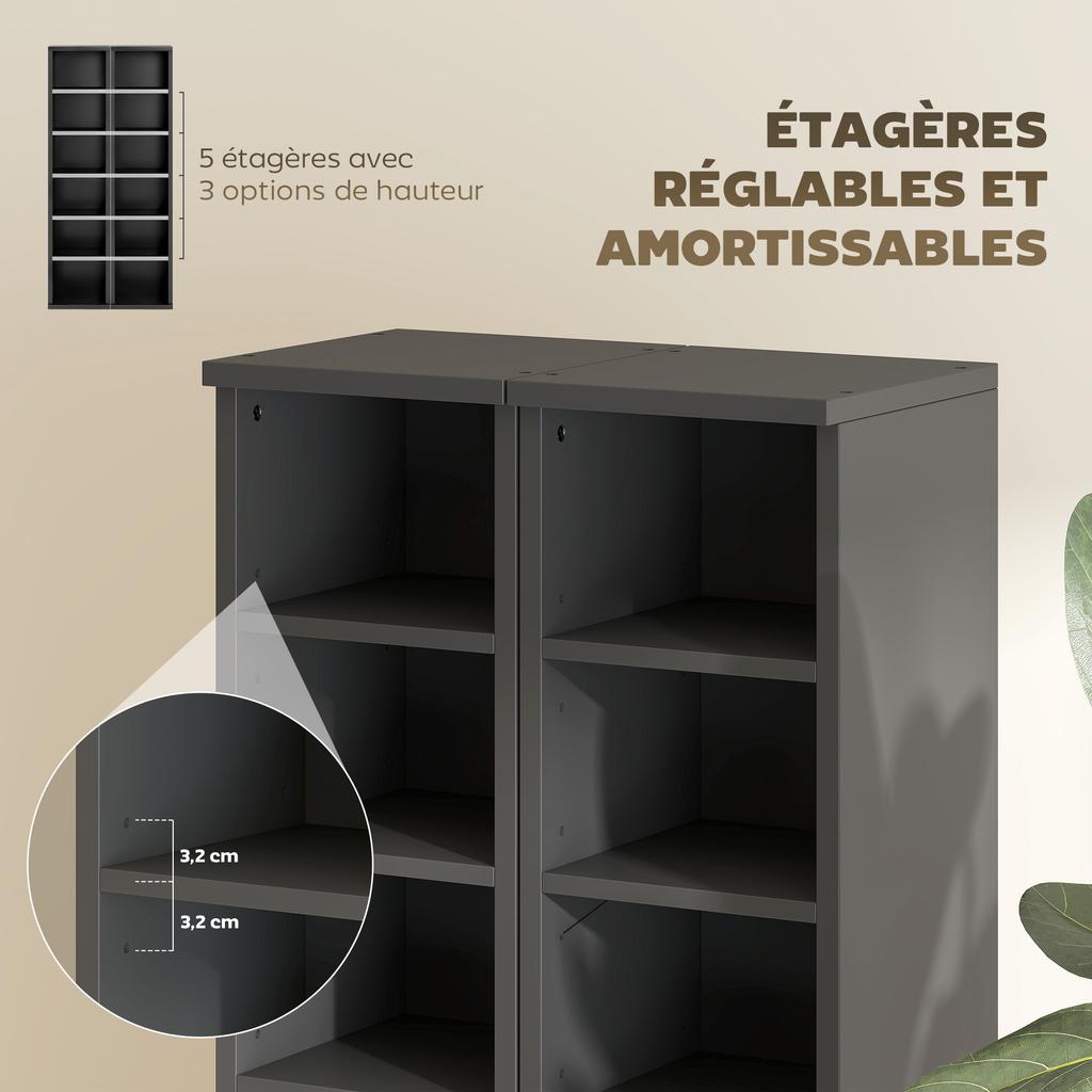 Set di 2 Scaffalature Espositive per CD a Torre con Ripiani Regolabili, Nero
