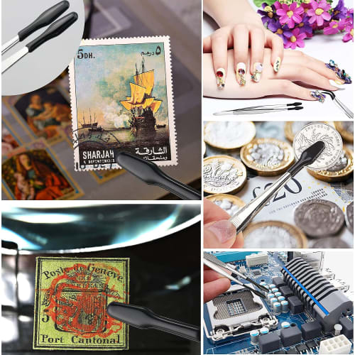 mawaki Rubber Tweezers, Soft Stainless Steel Tweezers, PVC Coated, Industrial, Laboratory, Craft Tweezers, 15cm