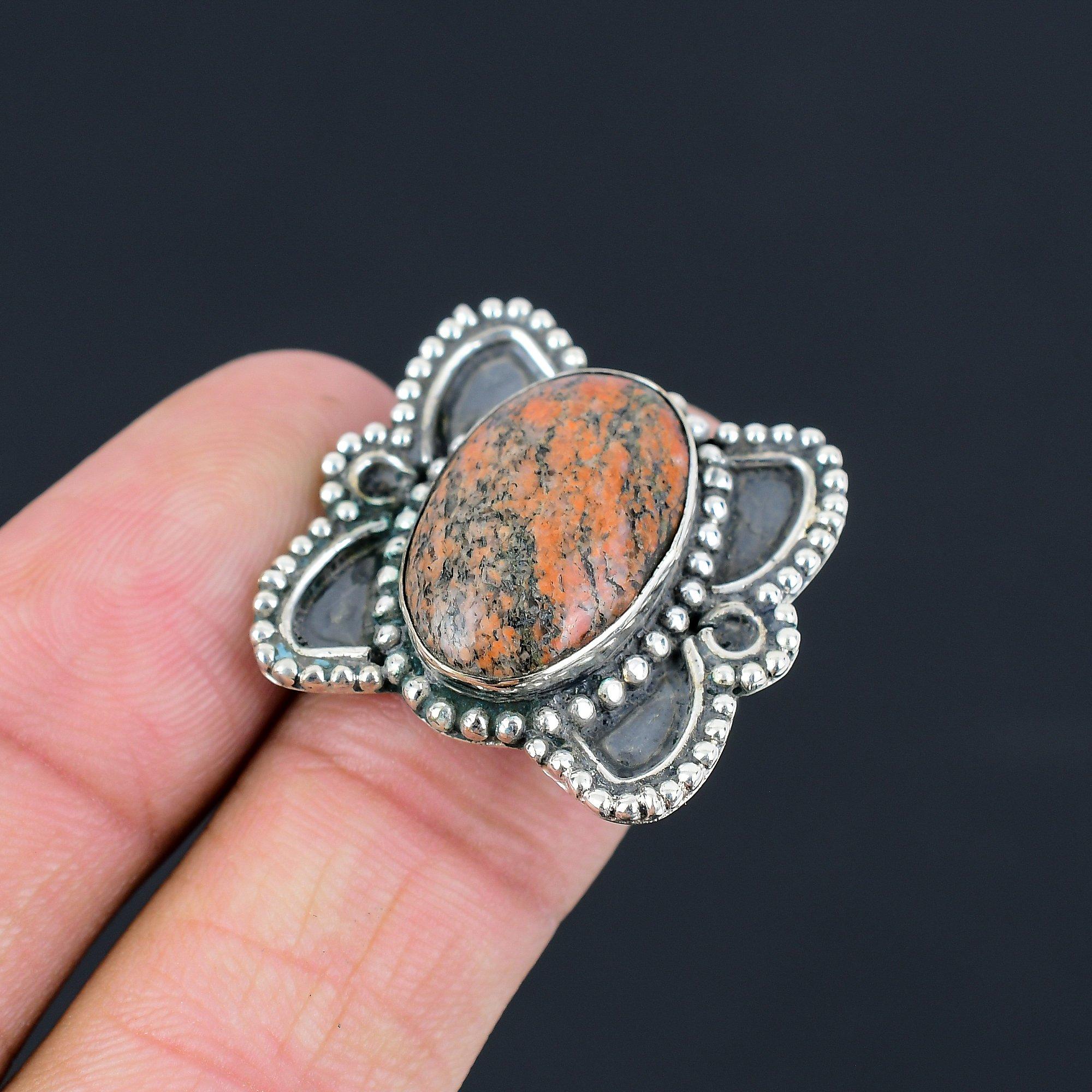 

Natural Unakite Gemstone Solitaire Ring Size 8 925 Sterling Silver Jewelry 8