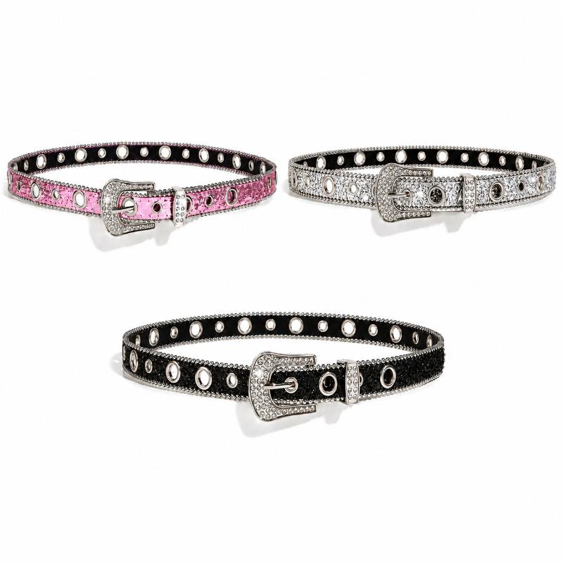 Women's Sparkly Punk Waist Belt Rhinestone Studded Glitter Crystal Buckle 1Pcs for Club Rave Events