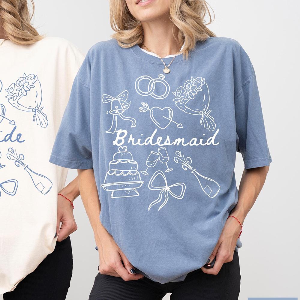 Bride Bridesmaid Shirt Custom Wedding Day Getting Ready Comfort Shirts Group Matching Tee Cotton Y2K Top Daily Trendy Streetwear