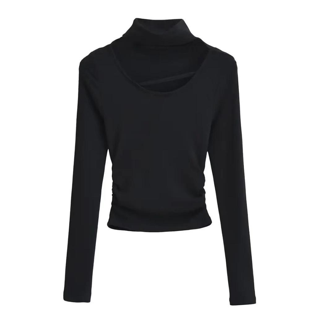 Women's Retro Halter Neck Long Sleeve Fleece Lined Top