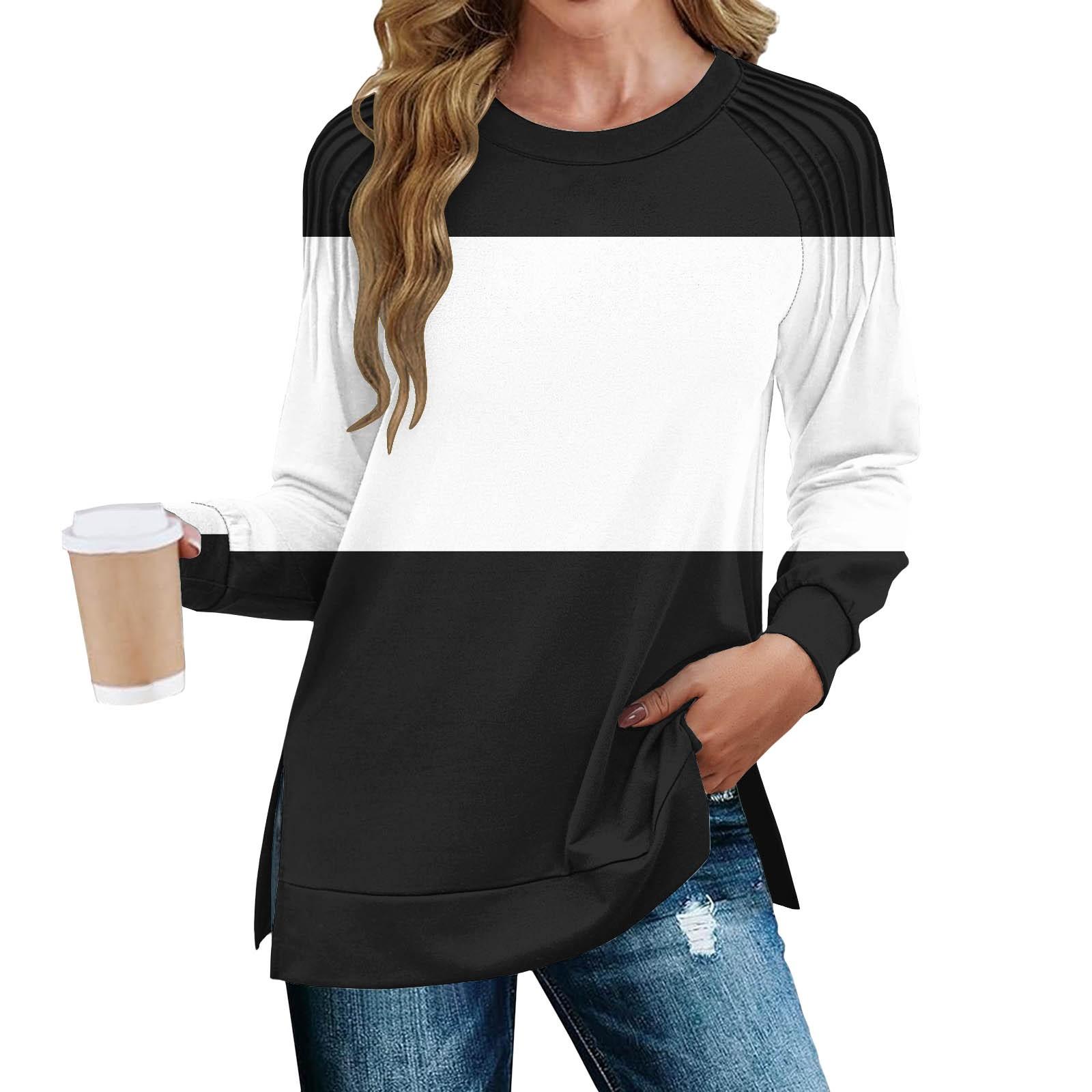 

Женская мода повседневная с разрезом и принтом, плиссированный низ, разрез, свободный крой, осенняя толстовка с длинным рукавом XL белый