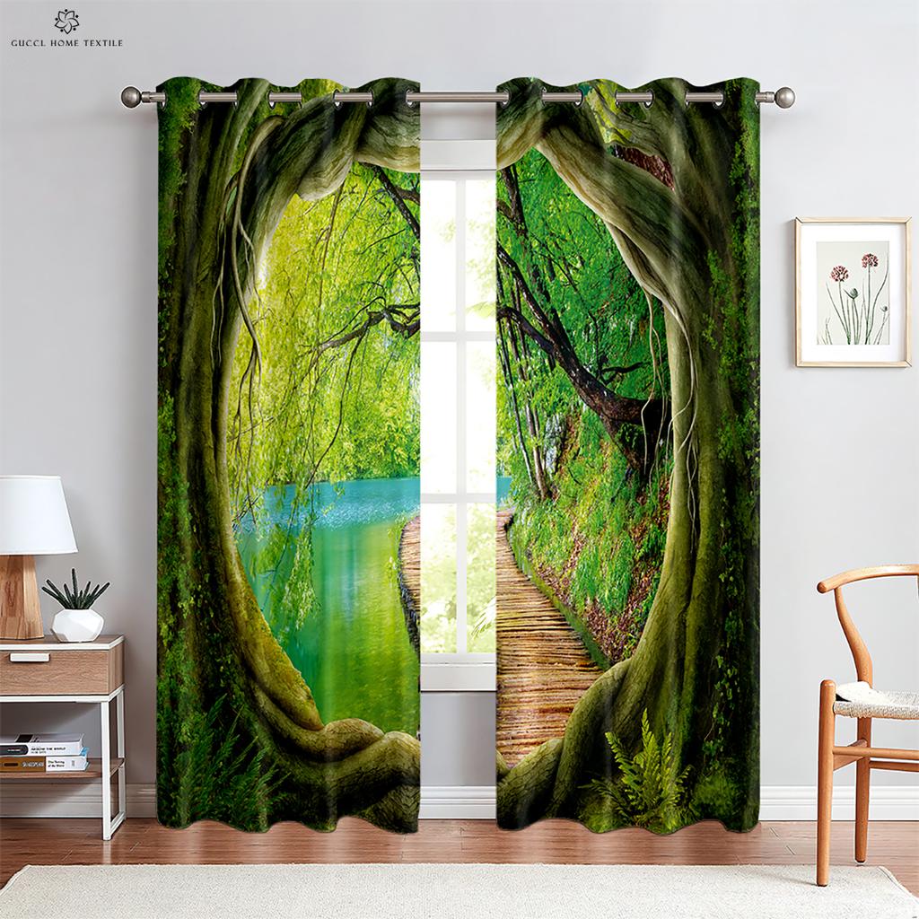 3D Printing Realistic Effect Window Curtains, Custom Curtains, Bedroom, Living Room, Kitchen, Wall Decoration, 2 Pieces