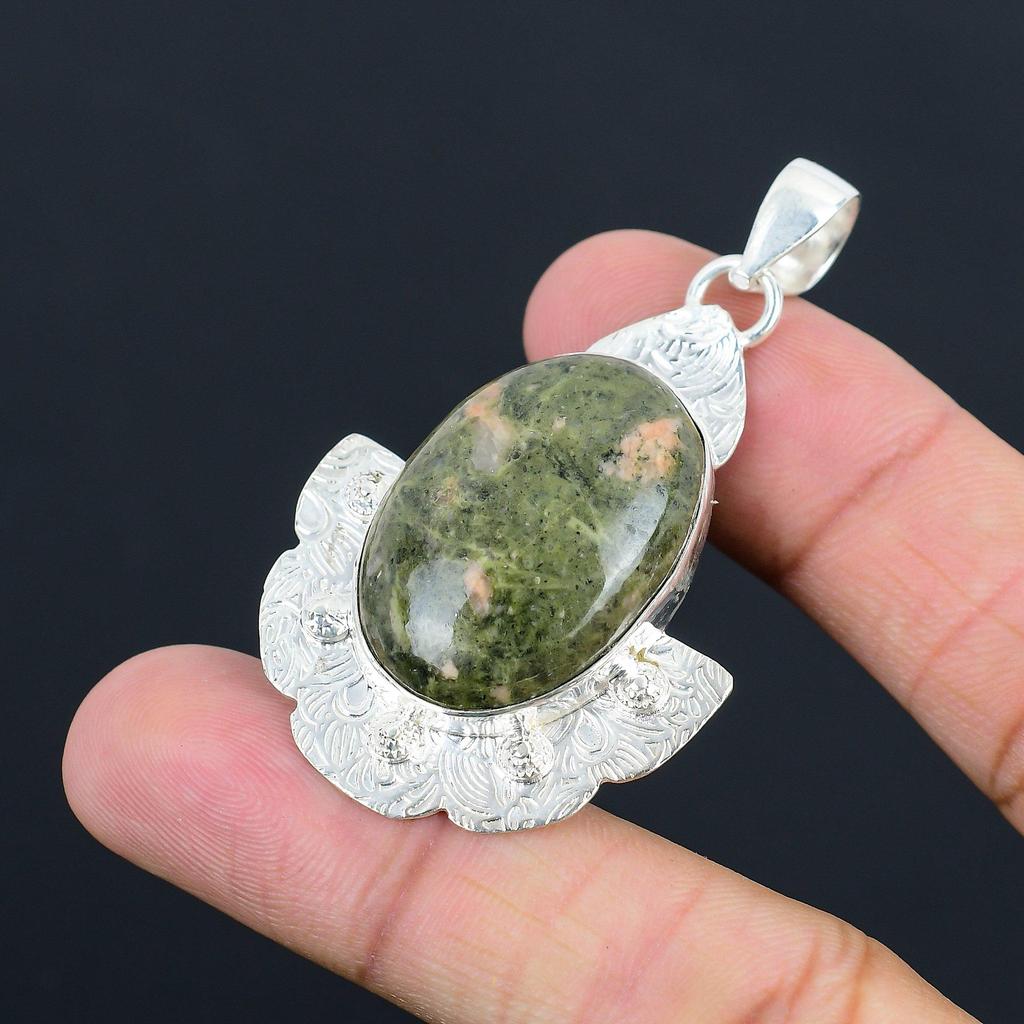 Oval Unakite Gemstone Sterling Silver Handmade Wedding Boho Daughter New Pendant