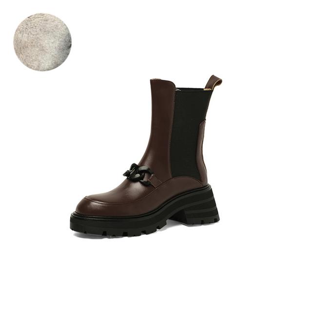 

Женские ботинки из натуральной кожи, модные ботинки «Челси» с застежкой-цепочкой, зимние ботильоны на массивном каблуке с круглым носком, женская обувь 38