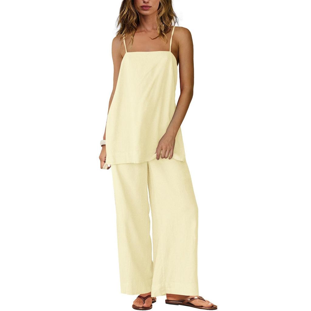 Spring and summer new popular fashion loose casual women thin shoulder strap sling vest trousers set
