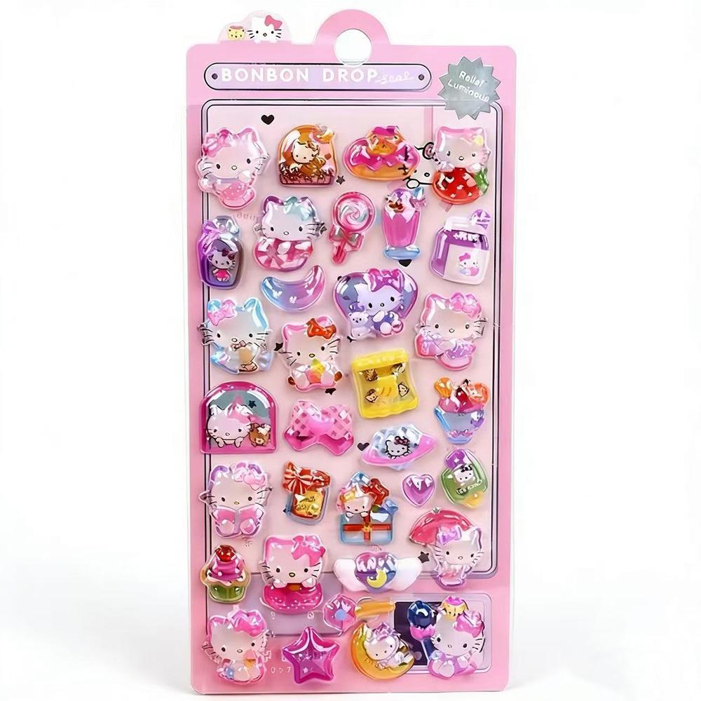 Luminous Cute Sanrio 3D Relief Stickers Kawaii Girls Kuromi Cinnamoroll My Melody Crystal Decals Kids Decoration Sticker Packs