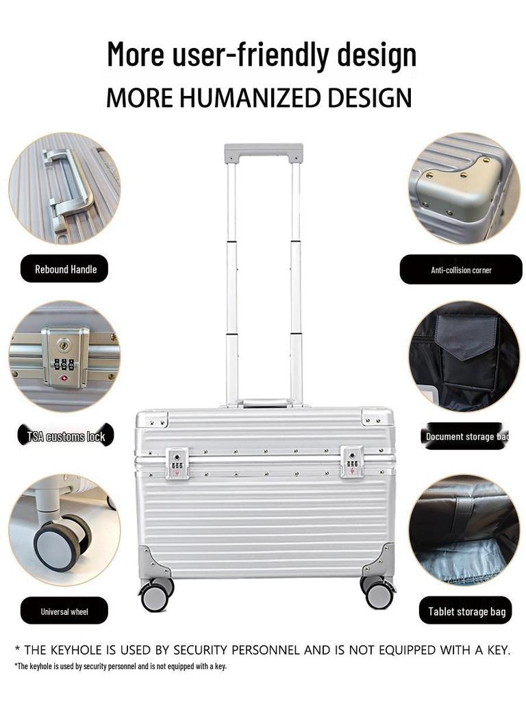 18" Aluminum Frame Top-Opening Suitcase with Universal Wheels for SLR Photography Travel, Flight Attendant, or Business Carry-On.