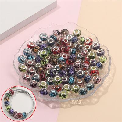 30/50/100 pièces Motif Style européen Perles Grand Trou Résine Intercalées Perles Décoratives Perles de Lampe Perles pour Stylo DIY Bracelet Collier Bijoux Artisanat Trous