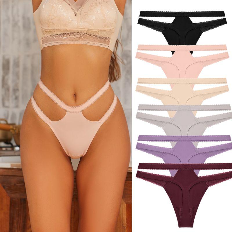 

Сексуальные трусики для женщин, удобные стринги, нижнее белье с Т-образной спинкой, однотонные кружевные украшения, дышащие стринги, S-XL
