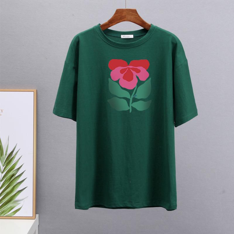 Hirsionsan Harajuku Blommig T-shirt Dam Sommar Chic Goth Kläder Abstrakt handritad grafisk T-shirt Lösa bomull Damöverdelar