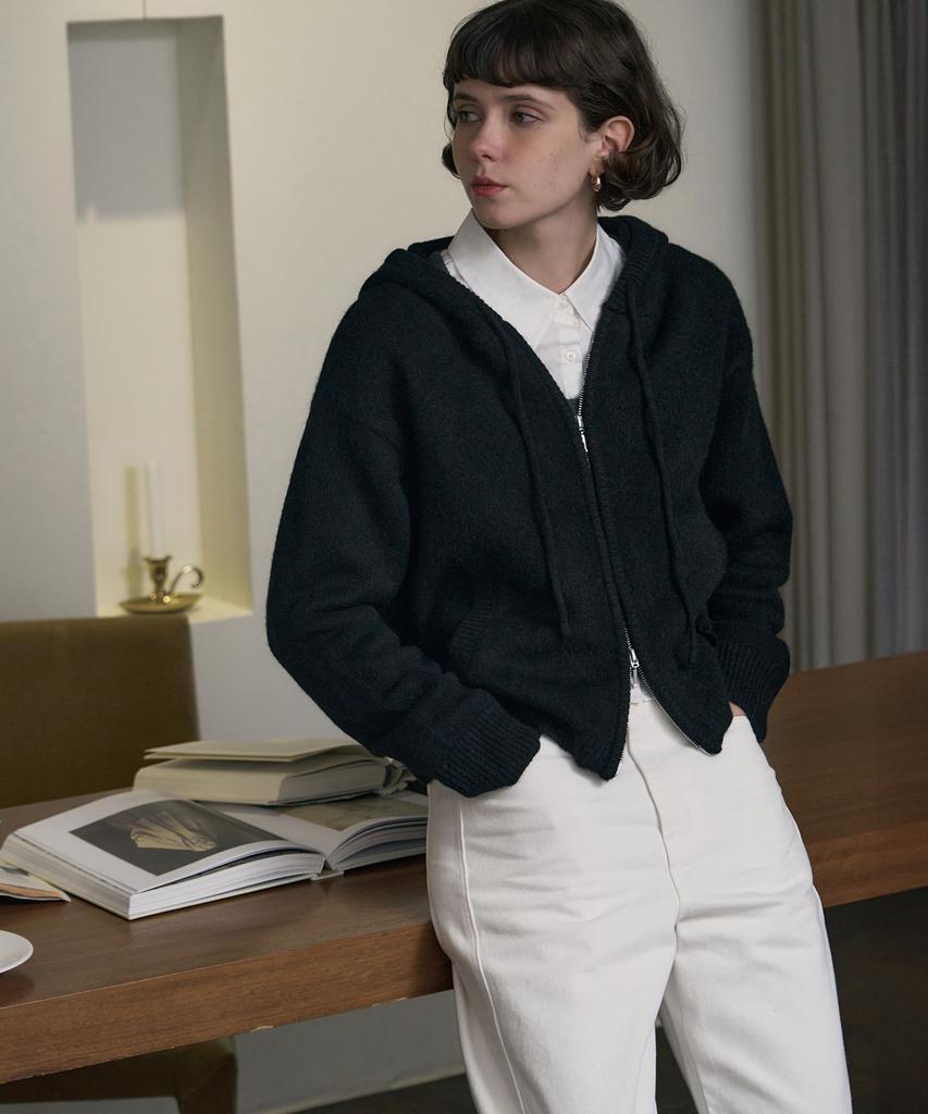 Deuloupisumeon Lottie Two-Way Knit Zip-Up Hoodie [M.Grey]