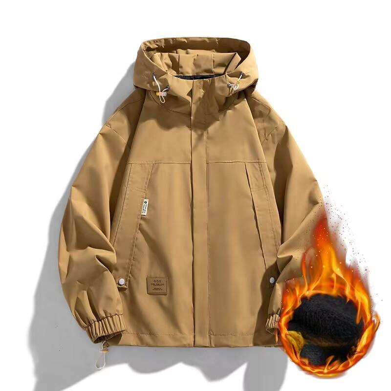 Autumn and Winter Men's Jacket Hooded Sports and Casual Trendy Youth Plus Velvet Thickened Loose Large Size Jacket