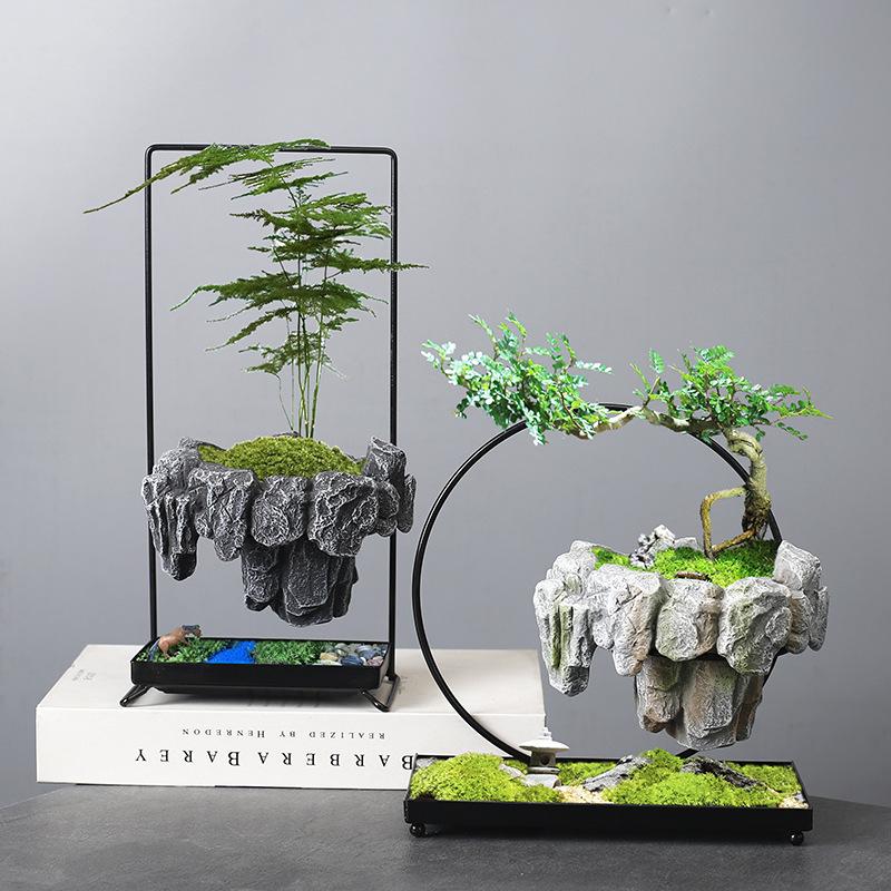 Pure Handmade Succulent Flower Pots, Rich Tree, Bonsai, Rice, Bamboo Indoor, Floating Island, Suspended Iron, Micro Landscape Ba