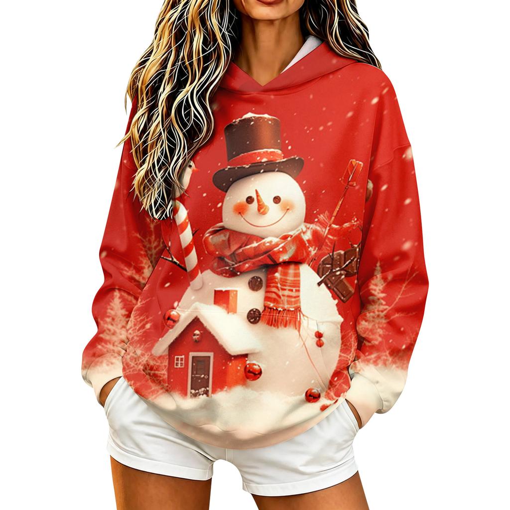 Damen Casual Langarm Weihnachtsdruck Pullover Hoodie