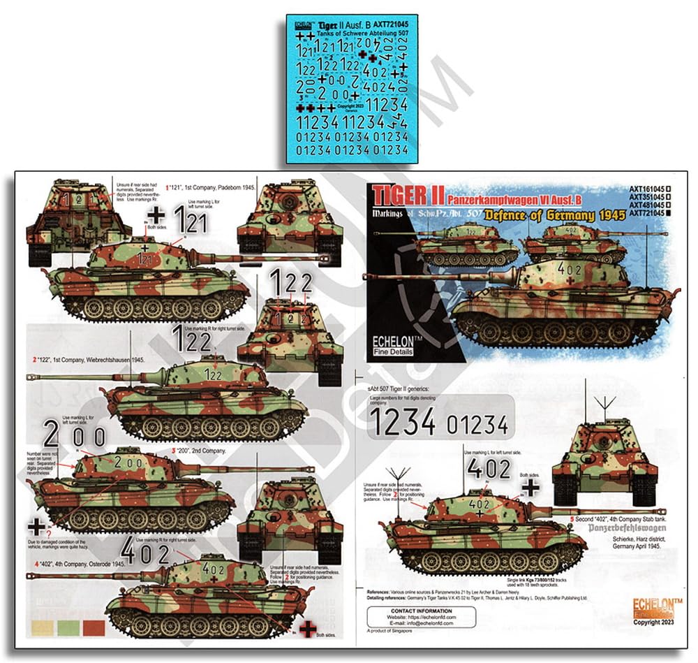 Echelon 1/72 Scale German Tiger II Heavy Tank of the 507th Heavy Tank Battalion Plastic Model Decal AXT721045