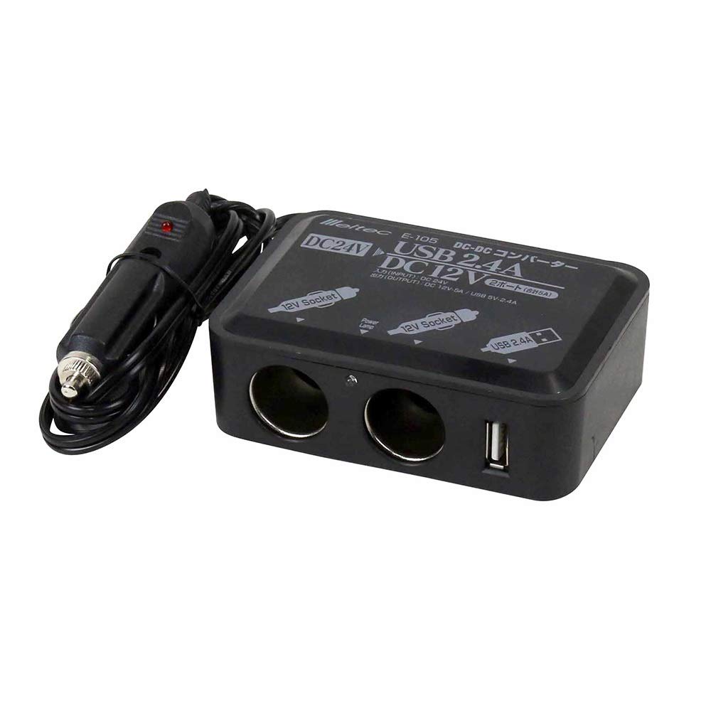 

Meltec Car Decodeco Accessory with 24V 2 5A Sockets and 1 USB Accessory Socket Type E-105 DC-DC Converter, 2-Way (USB & Socket) DC, 2.4A Port, чорний