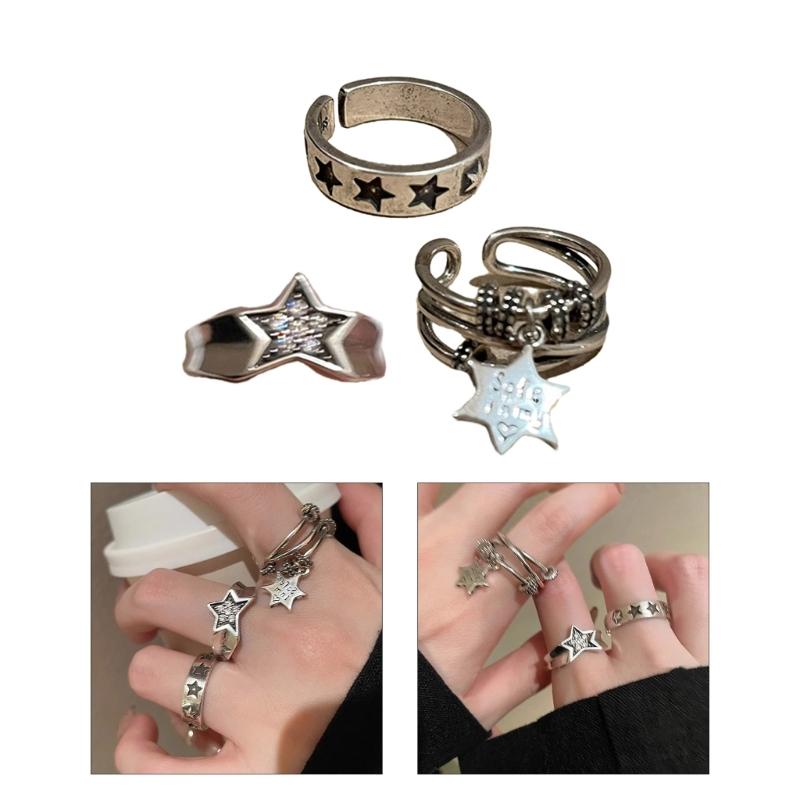 Star Dating Rings Open Rings Eye Catching Star Finger Rings Star Adjustable Opening Rings Alloy Material Party Jewelry