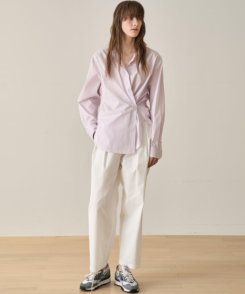 GRIDAJ Cotton Bio-Washed Belted Double-Pleated Pants _ White