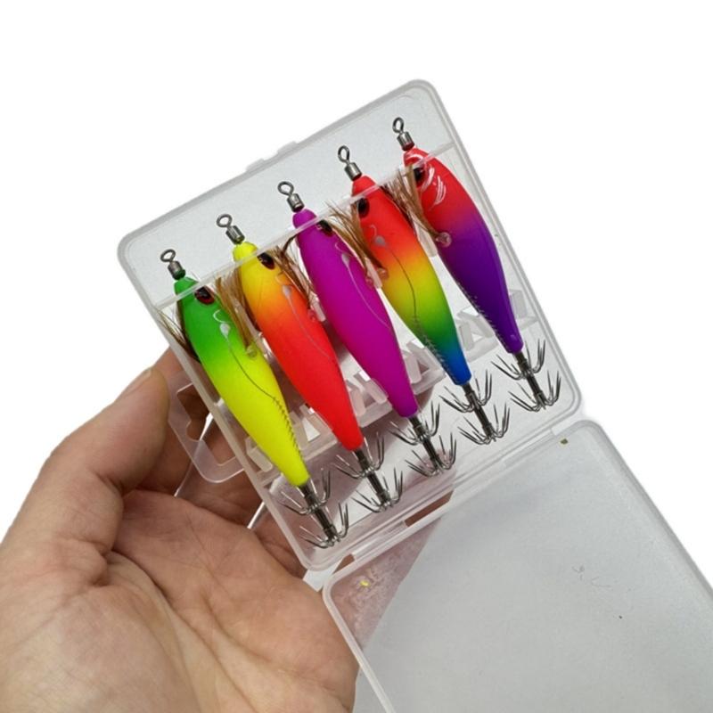 5Pcs 8cm Glow Squid Jigs Shrimp Lures Baits Squid Jigs Glow Jigs Hook for Freshwater Saltwater Fishing Artificial Baits