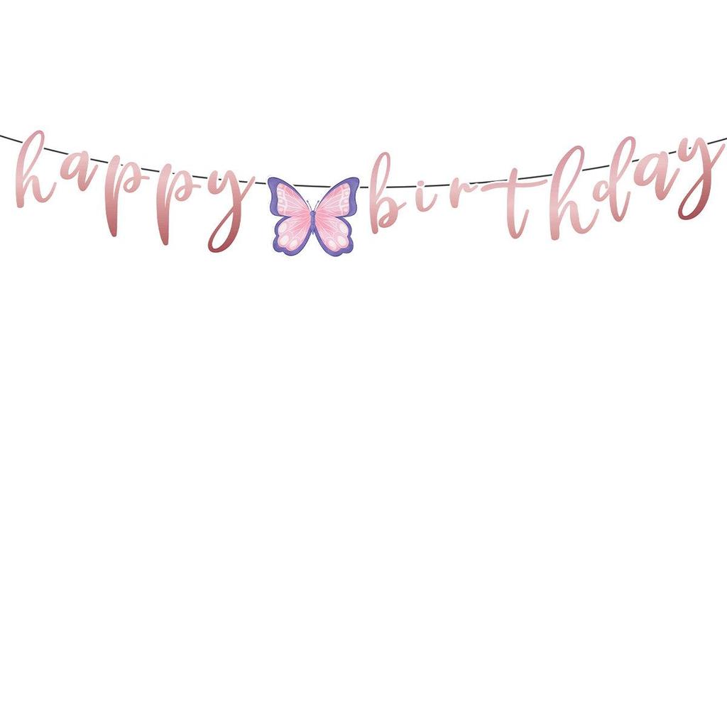 Pink Butterfly Birthday Party Disposable Tableware Set - Plates, Cups, Knives, Forks, Spoons