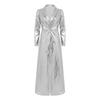 Men Ankle Length Metallic Trench Coat with Turn-down Collar Long Sleeve One Button Closure Jacket for Daily Casual Club Party