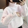 Faux Mink Fur Sweater for Women Thickened Winter and Autumn Outfits Turtleneck Striped Pullover Top Casual Knitted Sweater