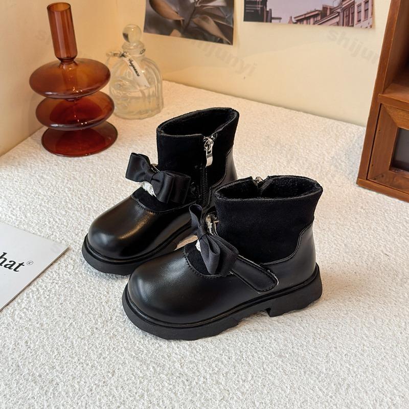 Children Ankle Boots Autumn Comfortable Anti Slip Platform Girl Princess Shoes British Zipper Bow Children PU Leather Shoes