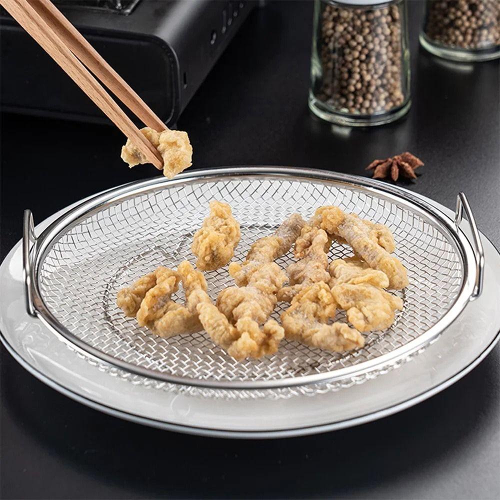 18-26cm Cooking Oil Strainer Stainless Steel Round Mesh Drain Basket Heat Resistant Reusable Oil Residue Filter Plate Grilling