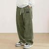 Men'S Corduroy Straight Leg Pants with Drawstring Waist, Pockets, and Logo Design Stretchy Casual Fit for Everyday Wear Spring