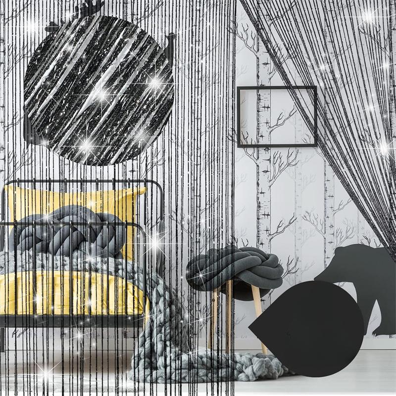 3Mx3M Kurtyna z frędzlami na drzwi Kurtyny na drzwi, Rzadka płaska srebrna wstążka, Frędzle z nici Panel okienny Dzielnik pokoju Uroczy pasek Chwosty Imprezy z cekinami