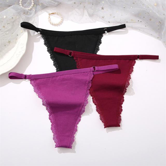 FINETOO 3Pcs/set Women's Cotton Thongs Lace Low Waist G-string Underwear S-L Ladies T-Back Underpants Girls Panties Lingerie New