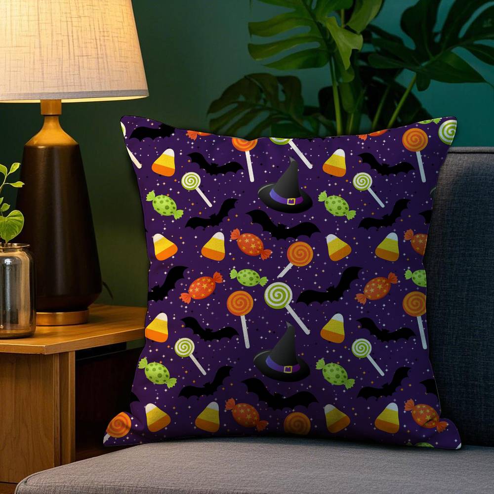 Halloween Witch Hat Skull Pillow Case Plush Fabric Soft Double Sided Print Sofa Cushion Cover Throw Pillow Covers