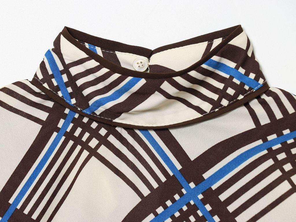 Trendy European & American Women's Plaid High-Neck Shirt - Versatile Summer Casual Fashion