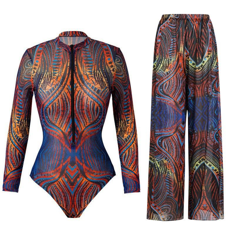 Costume da Bagno Solare Donna Alta Elasticità Ispessito Rete Pantaloni Larghi Costumi da Bagno Europei e Americani Fitness Intero